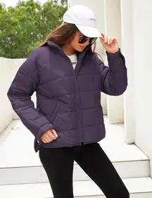 Purple Womens Quilted Puffer Jackets Lightweight Zipper Short Padded Coat With Pockets