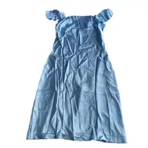 SheIn  Satin Ruffle Trim Tie Back Dress Metallic Sky Blue Medium Formal