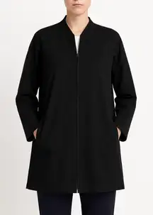 Eileen Fisher Stretch Long Flight Zip Jacket Black Minimalist Tunic Coat L