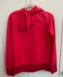 Women's Nike Therma-Fit Pullover Hoodie Size Large Coral Pink Red Swoosh Logo