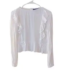 PrettyLittleThing True White Ruffled Long Sleeve Blouse