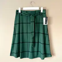 OLIVIA BLU | Green Window Pane Plaid Flare Midi Knit Skirt Sz M