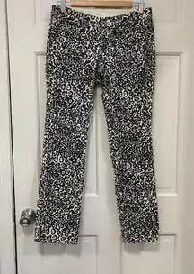 Ann Taylor Leopard Print Straight Leg Pants Black/White Snow Leopard Edgy Glam
