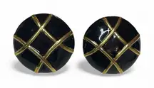 Vintage Courreges Paris Black Enamel And Gold Tone Earrings Clip On