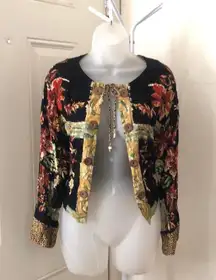 90s Vintage Hippie Indie Boho Cottagecore floral patchwork cardigan top shirt jacket bolero blouse tie front long sleeve black brown red yellow #granola #y2k 