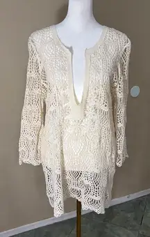 Women’s Crochet Top Sz L For Layering Over Swimsuit Tank Top Boho Greek Mama Mia