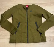 Nike Women’s Tech Fleece Jacket Olive Green Full Zip Bomber Size XS