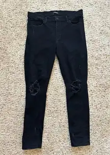 Express Womens Jeans Size 12 Short Skinny Mid Rise Black Ripped Knee Distressed