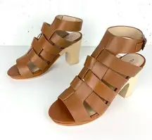 Kelsi Dagger Brooklyn Ultra Woven Ankle Strap Dress Sandals Cinnamon Brown 7.5