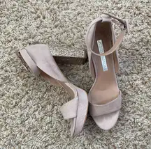 Suede Pink Glitter Block Heels