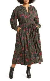 NWOT Treasure & Bond Floral Print Tie Waist Long Sleeve Maxi Dress- NO BELT