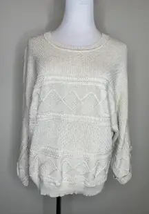 Cream Oversized Sweater Size Large Light Weight Textured Roll Sleeve