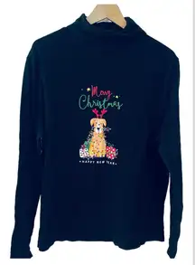 Time & Tru  Top Women's 3XL Black Turtleneck Long Sleeve Dog Holiday Christmas