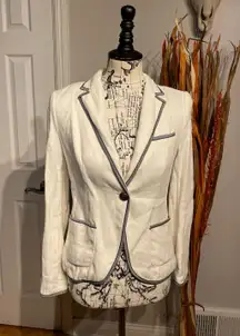 Vintage Linen Blazer Trimmed Fit Flare Summer Work Beach Preppy Tomboy Vacations Travel