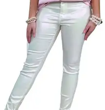 Metallic Disco iridescent cream shimmer high waist jeans. Small. NWOT
