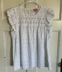 Kate Spade white ruffle embroidered eyelit blouse size medium