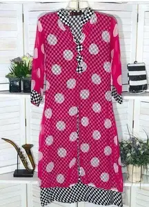 NWOT Modern Clown Doll Costume pink huge black polka dot dress striped thighs S