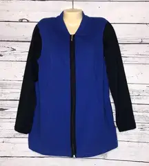 Denim & Co. Active Size L Blue & Black Colorblock Zip Front Knit Jacket