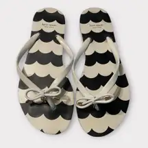 Kate Spade Black White Scalloped Bow Flip Flops Thong Sandals Size 9/10