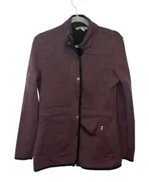 Market & Spruce Burgundy Marled Knit Zip Jacket S Casual Athleisure Fall Layer