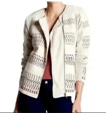 Lucky Brand | Cream Embroidered Knit Jaquered Zip Boho Motorcycle Jacket Size S