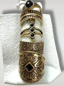 Free People Count Your Lucky Stars Ring Set in Antique Gold Onyx Bohemian Witchy