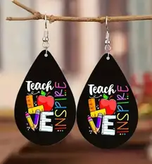 Water Drop Shaped Wooden Dangle Earrings - Lightweight, Hypoallergenic