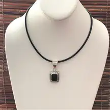 Silpada Sterling Silver Blue Pendant on Leather Cord Necklace