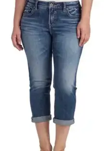 Silver Jeans Co Womens Size 18 Blue Aiko Mid‎ Capri Dark Wash Distressed Denim