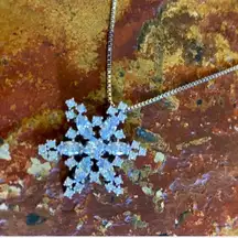 Sterling 925 Silver Star Snowflake CZ Necklace Christmas