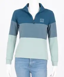Ivory Ella Shirt Womens Medium Blue Colorblock Quarter‎ Zip Workout Athleisure