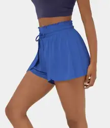 Halara Frill High Waisted Elastic Waistband Drawstring Stacked Shorts 3" Blue M