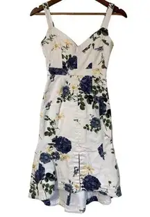 Nicholas Denim Blue Rose Flare Midi Dress Blue Rose Floral 2