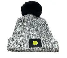 Love Your Melon Smiley Black Knit Beanie w/ Removable Puff Unisex