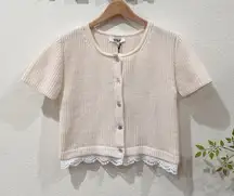 Jacquie The Label Short Sleeve Cardigan in Cream with Star Buttons Size S NWT