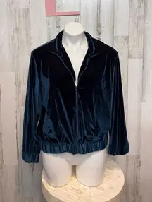 Coldwater Creek Green Velour Long Sleeve Zip-Up Sweater Jacket Women's Size PL