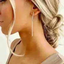 Silver Bar Charm‎ and Rhinestone Earrings