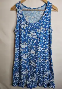 Draper James Ruffle Jersey Dress Blue White Shadow Floral Women's Size Small