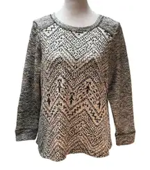 NWT  White, Black & Silver Print Long Sleeve Mesh Back Sweater Size M