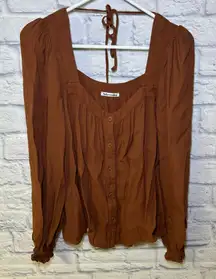 Reformation Shirt Womens Small Rust Peasant Puff Sleeve Off Shoulder Crop Boho