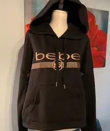 NWT New $89 Bebe Sport BEBE Gold LOGO Black Hoodie Pullover Sweatshirt XL