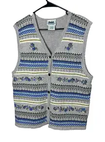 Vintage Northern Reflections Floral Knit Vest XL Sweater‎ Button Up Top