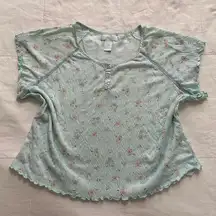 Vanity Fair Baby Teal Blue Micro Floral Pajama Top size XL