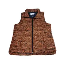 Lands End Womens Down Puffer Vest Size S 6-8 Pockets, Brown‎ Animal Print Travel