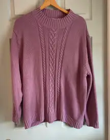 Haband! Women's 2X Lavender Cable Knit Long Sleeve Cowl Neck Acrylic Sweater