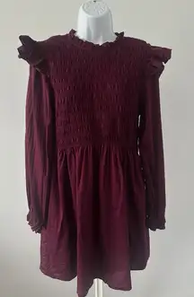 GAP Smocked Ruffle Sleeve Mini Dress Sz: L Long Sleeve Prairie Cottage (b46)