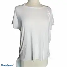 Athleta  Off the Shoulder Modal Shirt Tee White Yoga Medium Peekaboo Neckline Top