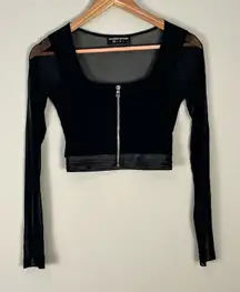 Maniere de Voir Women's XS Crop Long Sleeve Top Black Mesh Rave Edgy Festival