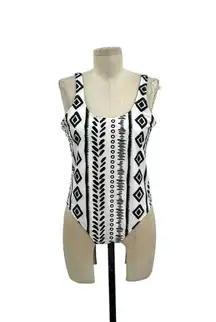 Chubbies One Piece Swimsuit White Black Tribal‎ Geometric Print Size XL