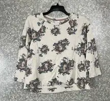 J Jill Women's Floral Romantic French Terry Sweatshirt - Size XS - Pleated Back